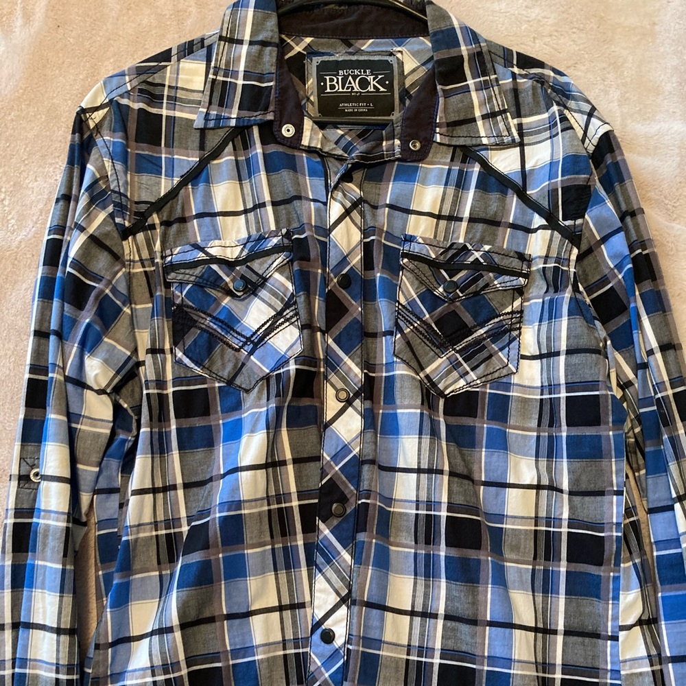 Buckle Black athletic fit button down, Large